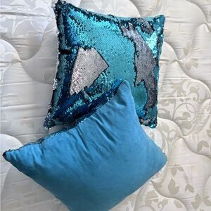 Not Rated Blue and Silver Sequin Pillows